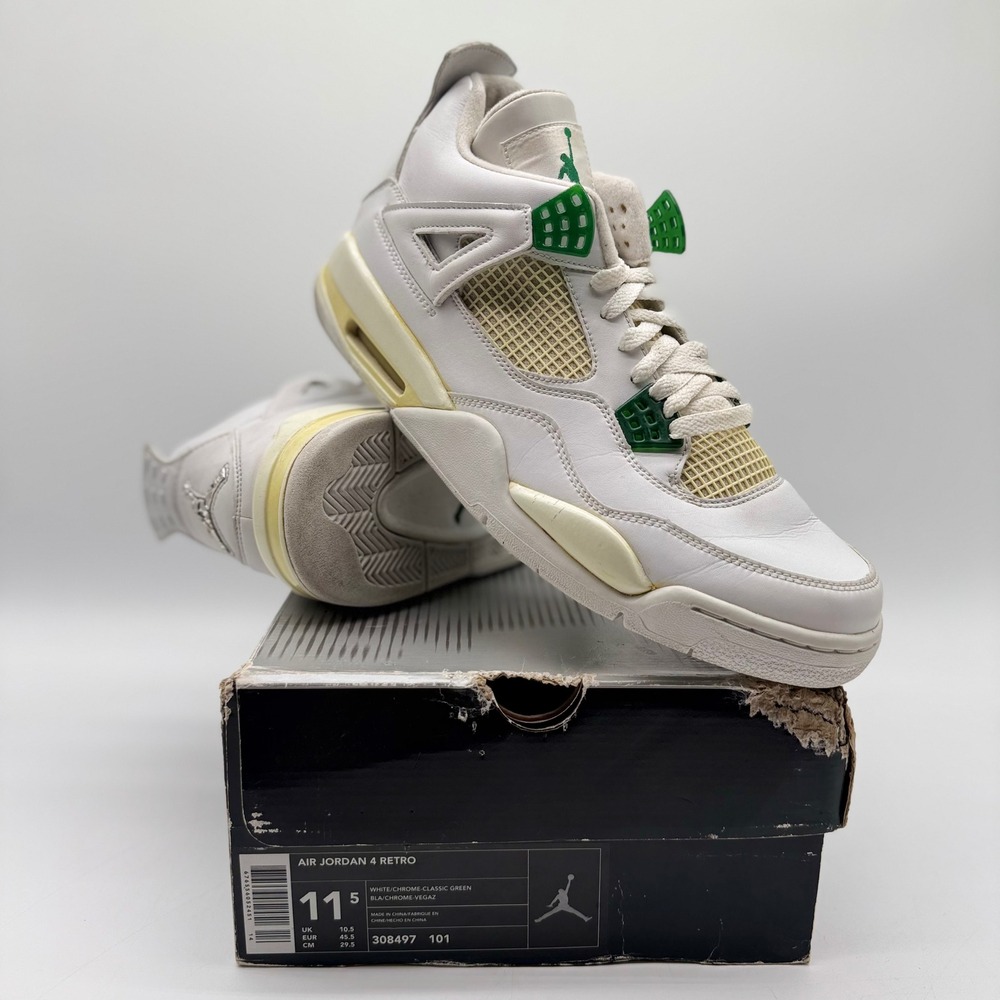 Air Jordan 4 Retro Classic Green 2004 White Chrome 308497-101 Mens 11.5